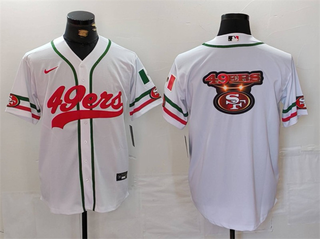 Men's San Francisco 49ers Team Big Logo White With Patch Cool Base Stitched Baseball Jersey
